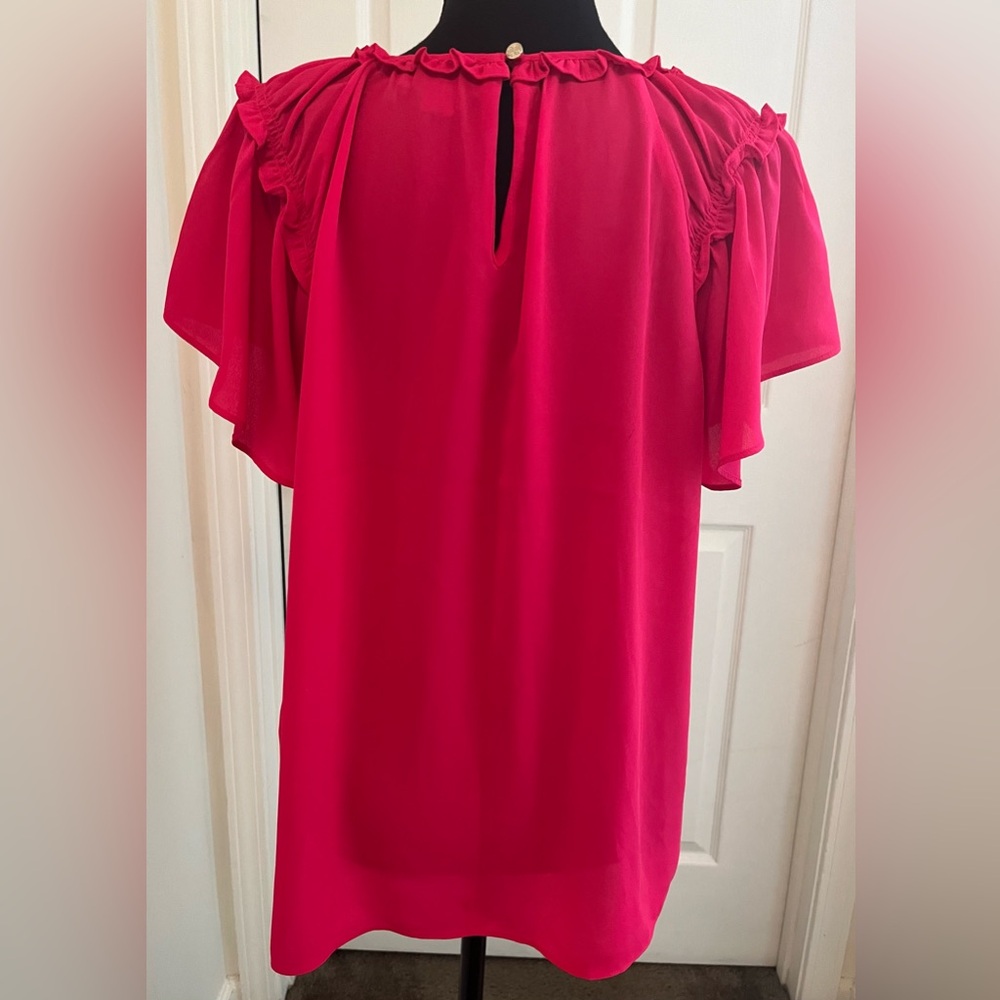 CeCe Bright Red Ruffle Blouse - Picture 2 of 3